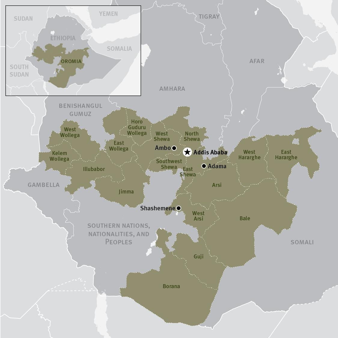 χάρτης της oromia περιοχή στην Αιθιοπία