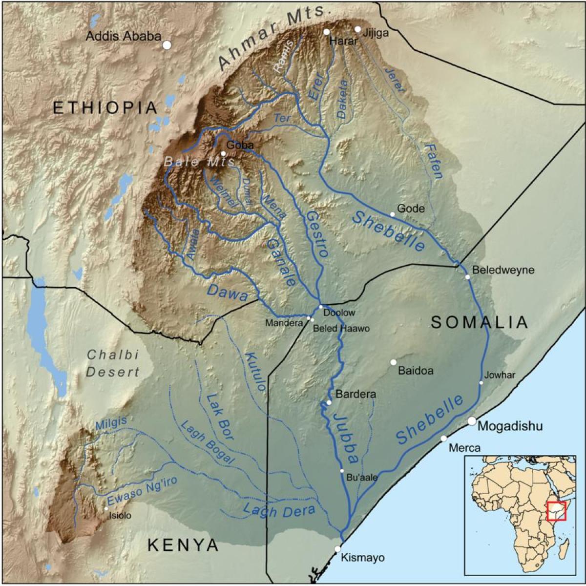 Αιθιοπίας λεκάνες απορροής χάρτης