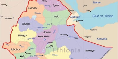 Αιθιοπία χάρτη με τις πόλεις